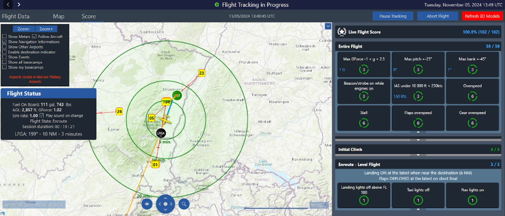 OnAir — flight tracking and scoring interface
